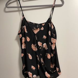 Forever 21 Black and Pink Rose Snap Front Closure Tank Top